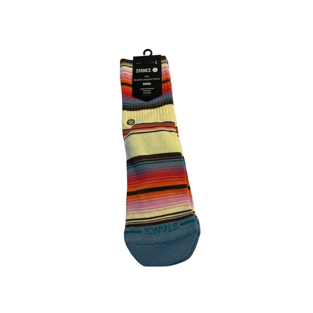 Stance kids Striped Casual Crew Socks - Cream, Blue, Large new